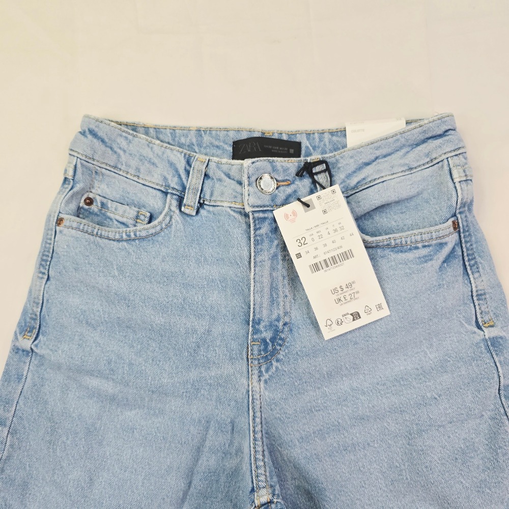 Zara Culotte Jeans Women's Size 0 Light Blue High Rise Wide Leg Denim - Picture 11 of 13